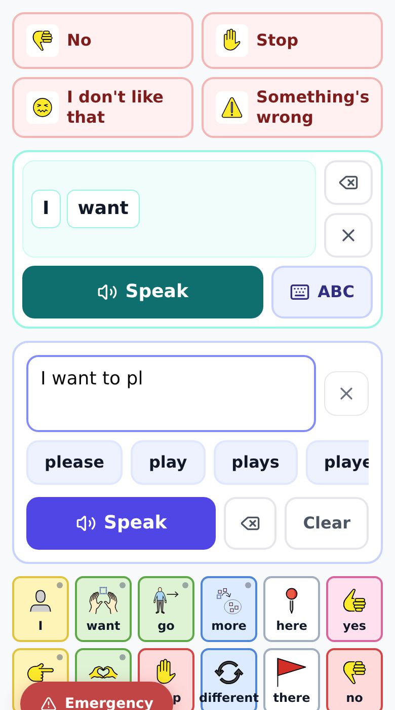 JennyTalk AAC type-to-speak with word prediction for adults and students